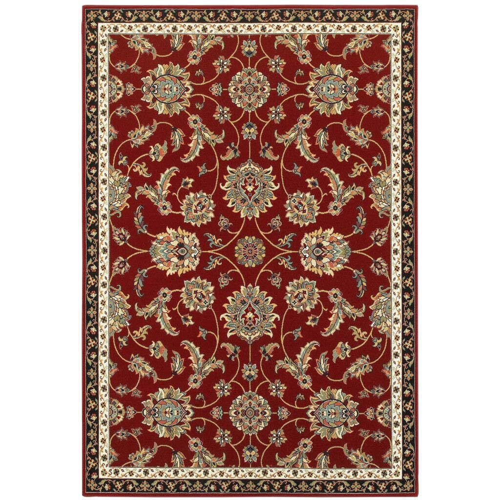 HomeRoots 509132 8 x 11 ft. Red Black Blue Ivory Green & Salmon Oriental Power Loom Stain Resistant Rectangle Area Rug