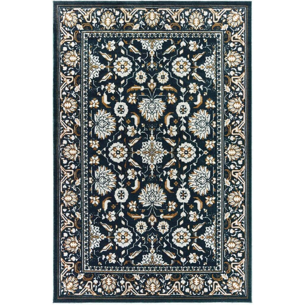 HomeRoots 508382 5 x 8 ft. Navy Caramel & Ivory Oriental Power Loom Stain Resistant Rectangle Area Rug