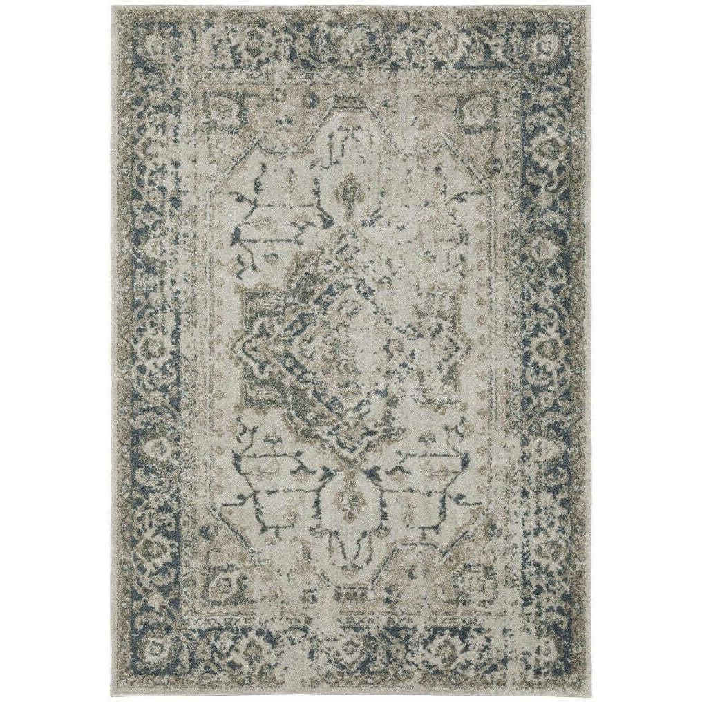 HomeRoots 508162 3 x 5 ft. Gray Blue & Teal Oriental Power Loom Stain Resistant Rectangle Area Rug