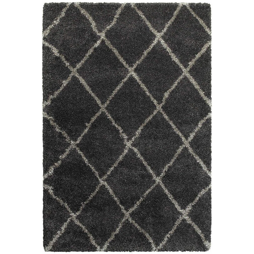 HomeRoots 507887 5 x 8 ft. Charcoal & Gray Geometric Shag Power Loom Stain Resistant Rectangle Area Rug