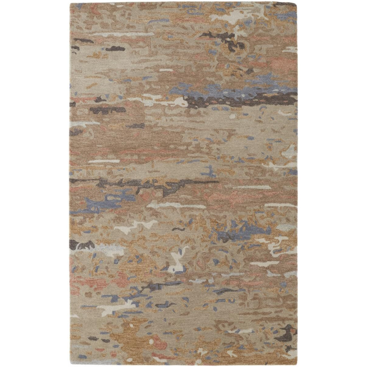 HomeRoots 513608 5 x 8 ft. Tan & Blue Wool Abstract Hand Tufted Handmade Stain Resistant Rectangle Area Rug