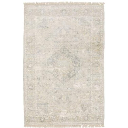 HomeRoots 509455 5 x 8 ft. Beige & Gray Oriental Hand Loomed Stain Resistant Rectangle Area Rug with Fringe