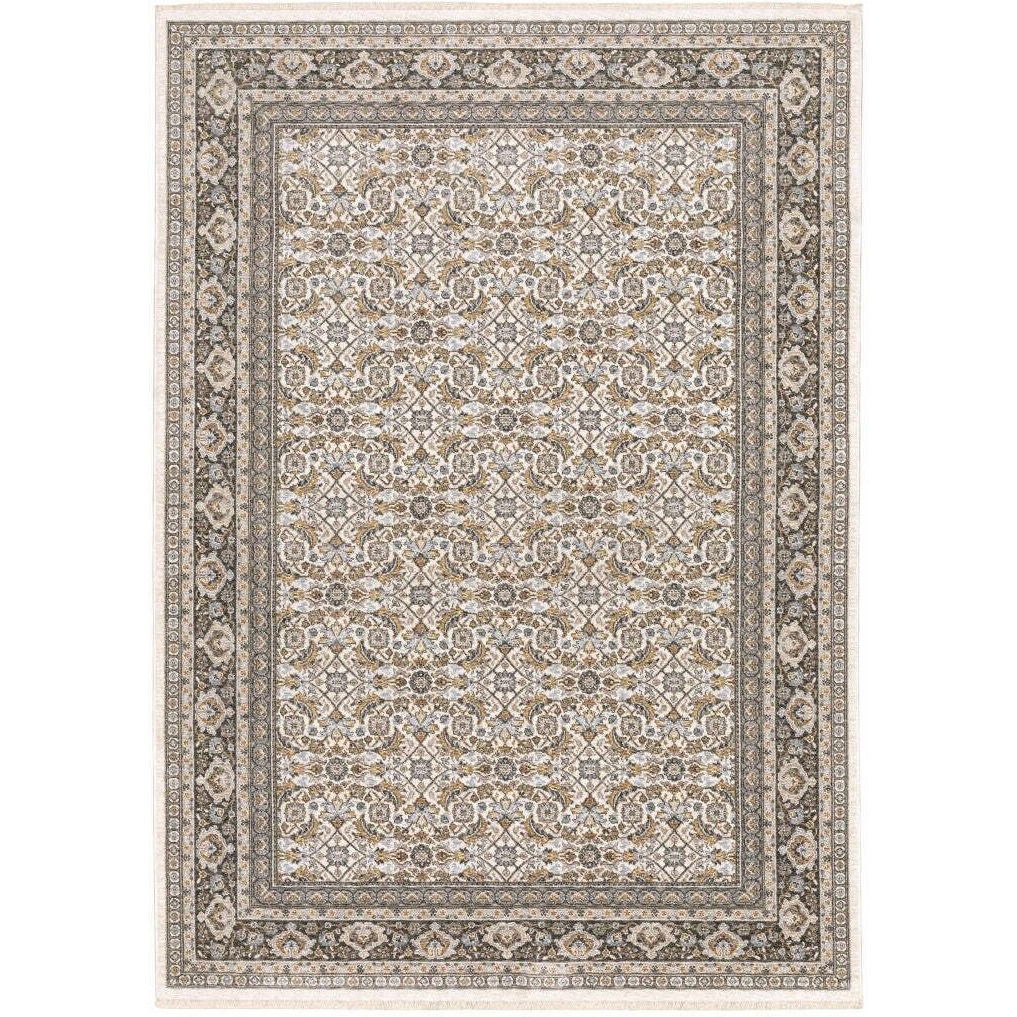 HomeRoots 509403 3 x 5 ft. Ivory & Gray Oriental Power Loom Stain Resistant Rectangle Area Rug with Fringe