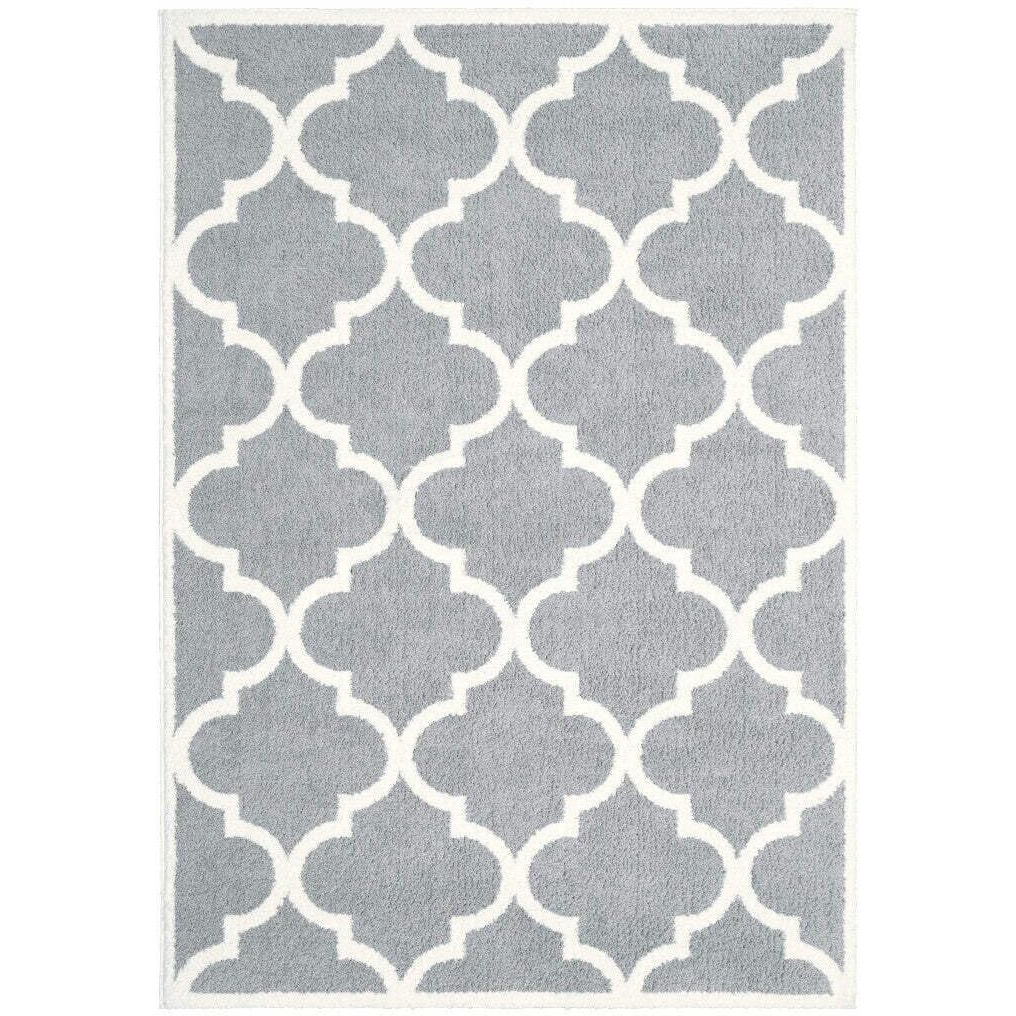 HomeRoots 509900 4 x 6 ft. Gray & Ivory Geometric Shag Power Loom Stain Resistant Rectangle Area Rug