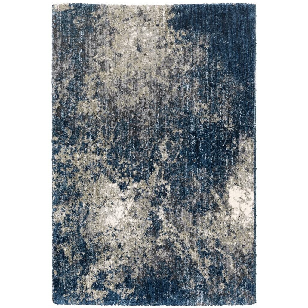 HomeRoots 507832 4 x 6 ft. Blue & Gray Abstract Shag Power Loom Stain Resistant Rectangle Area Rug