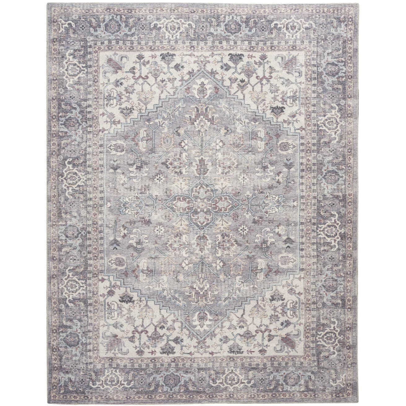 HomeRoots 522428 9 x 12 ft. Gray Floral Power Loom Distressed Rectangle Traditional Area Rug