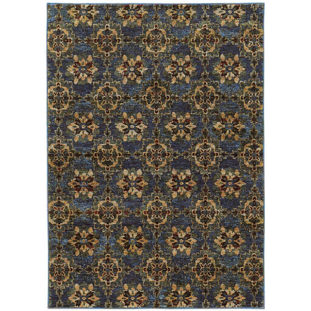 HomeRoots 510034 3 x 5 ft. Blue & Gold Oriental Power Loom Stain Resistant Rectangle Area Rug