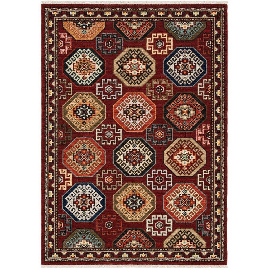 HomeRoots 509209 3 x 5 ft. Oriental Power Loom Stain Resistant Rectangle Area Rug with Fringe Multi Color