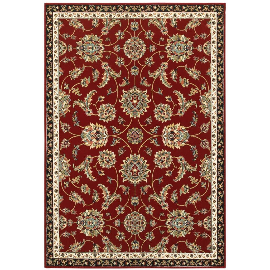 HomeRoots 509129 4 x 6 ft. Red Black Blue Ivory Green & Salmon Oriental Power Loom Stain Resistant Rectangle Area Rug