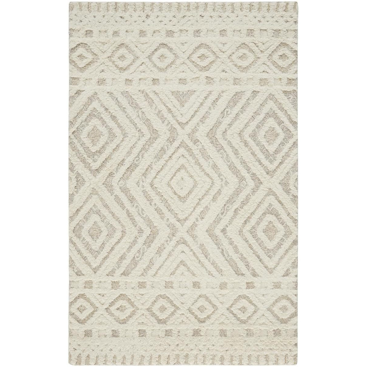 HomeRoots 512797 8 x 10 ft. Ivory & Tan Wool Geometric Hand Tufted Handmade Stain Resistant Rectangle Area Rug