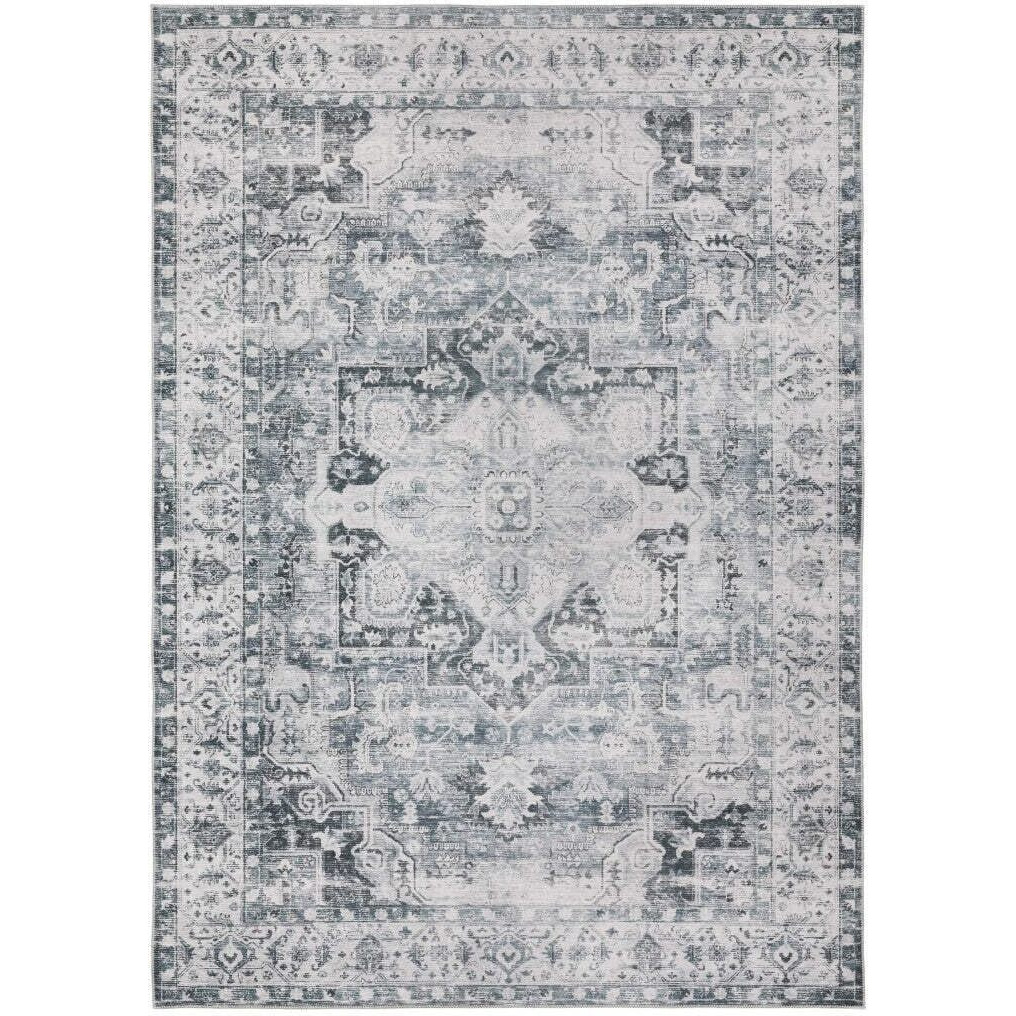 HomeRoots 510373 4 x 6 ft. Navy Blue Ivory & Gray Oriental Printed Stain Resistant Non Skid Rectangle Area Rug