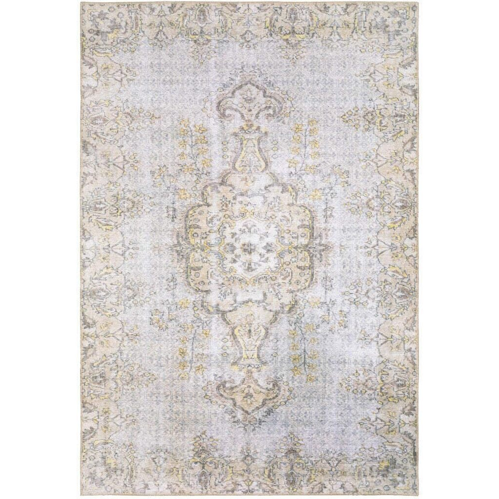 HomeRoots 509807 8 x 11 ft. Gray & Gold Oriental Power Loom Stain Resistant Rectangle Area Rug