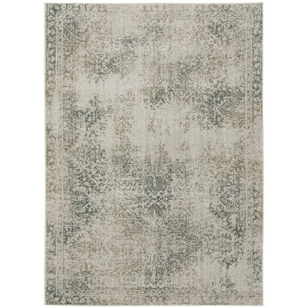 HomeRoots 508168 3 x 5 ft. Gray Beige & Teal Oriental Power Loom Stain Resistant Rectangle Area Rug