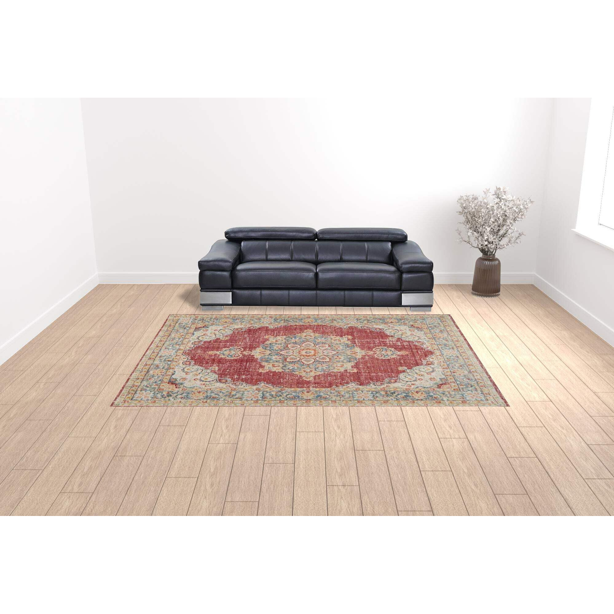 HomeRoots 532014 8 x 10 ft. Red Medallion Power Loom Rectangle Area Rug