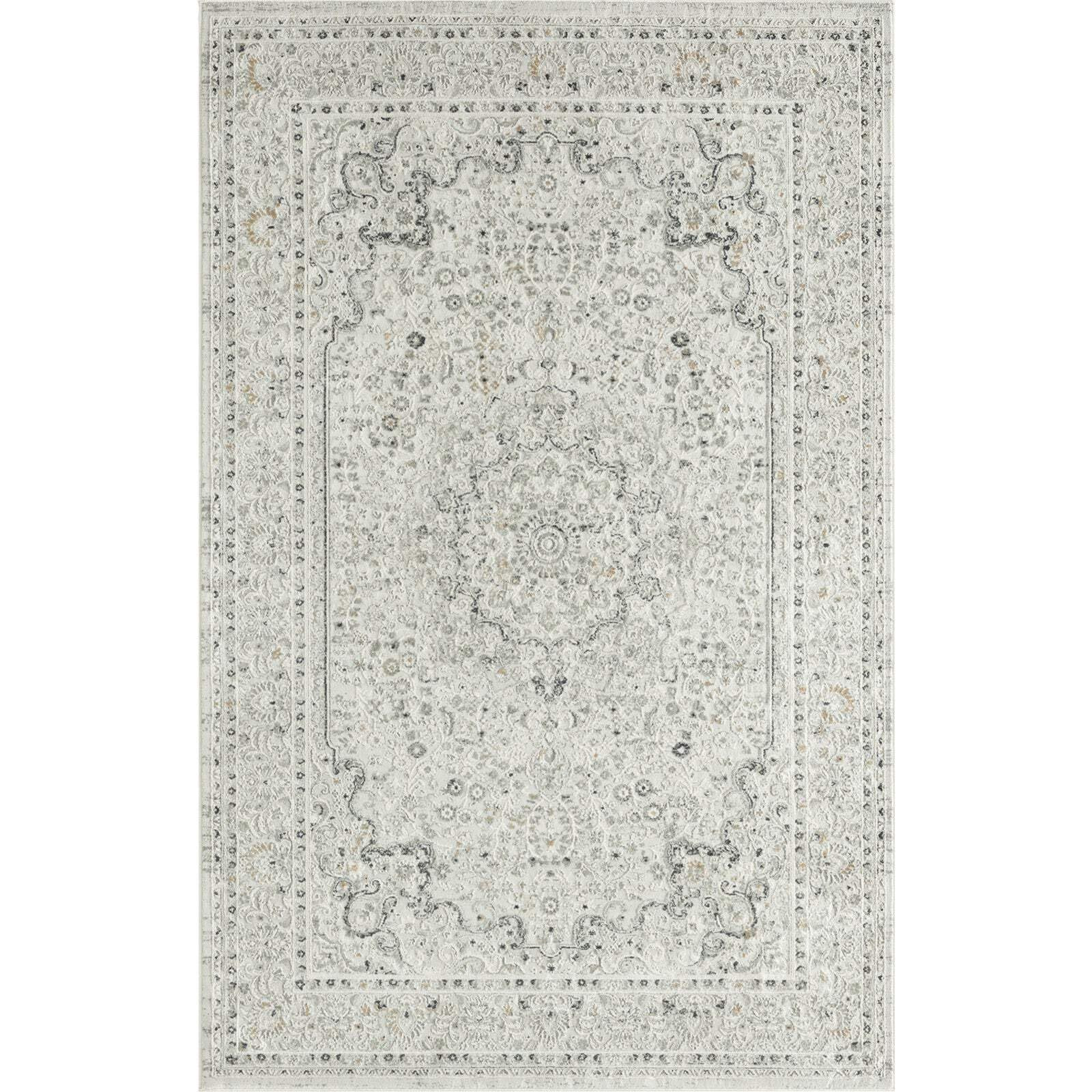 HomeRoots 483028 8 x 10 ft. Ivory Gray & Taupe Floral Power Loom Stain Resistant Rectangle Traditional Area Rug