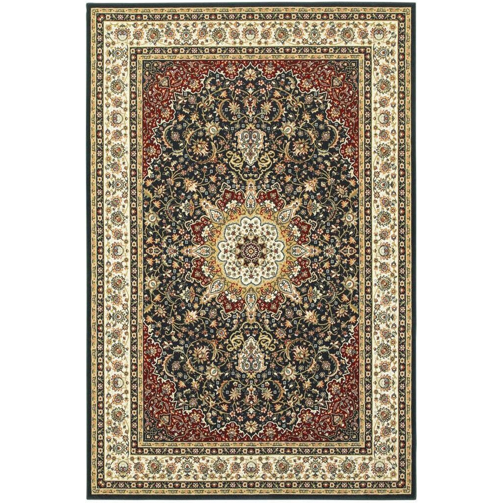 HomeRoots 509147 10 x 13 ft. Navy & Ivory Oriental Power Loom Stain Resistant Rectangle Area Rug