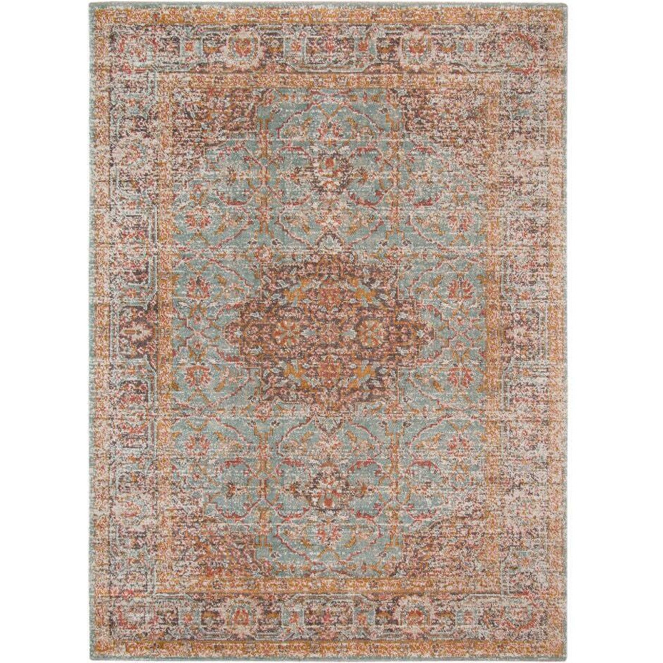 HomeRoots 532133 9 x 12 ft. Sea Green Medallion Traditional Power Loomed Rectangle Area Rug with Fringe