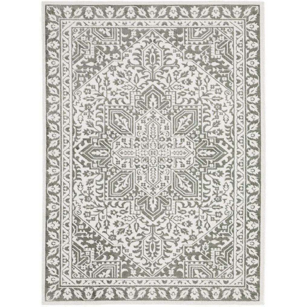 HomeRoots 507963 3 x 5 ft. Gray & White Oriental Power Loom Stain Resistant Rectangle Area Rug