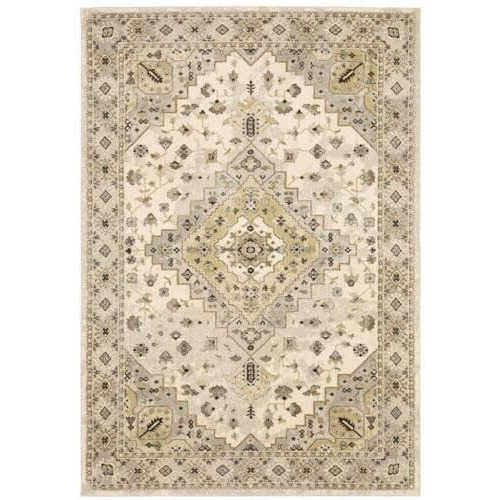 HomeRoots 508858 6 x 9 ft. Beige Gray Tan & Brown Oriental Power Loom Stain Resistant Rectangle Area Rug