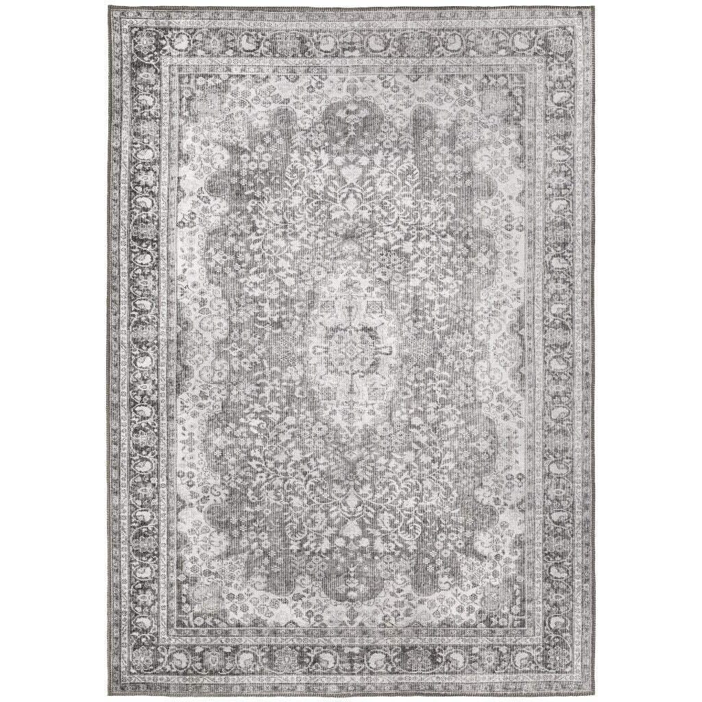 HomeRoots 509791 8 x 10 ft. Gray Oriental Power Loom Stain Resistant Rectangle Area Rug