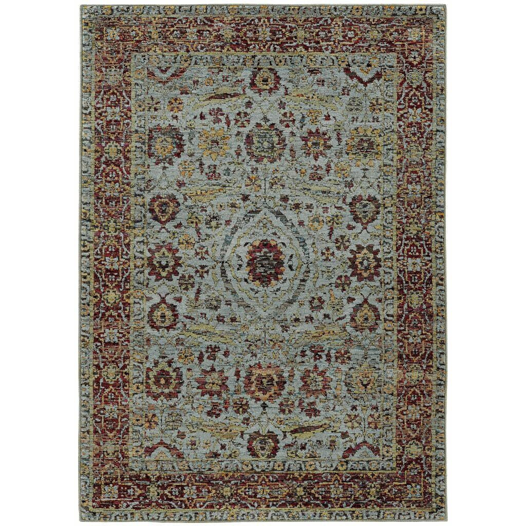 HomeRoots 510000 3 x 5 ft. Blue Red Green & Gold Oriental Power Loom Stain Resistant Rectangle Area Rug