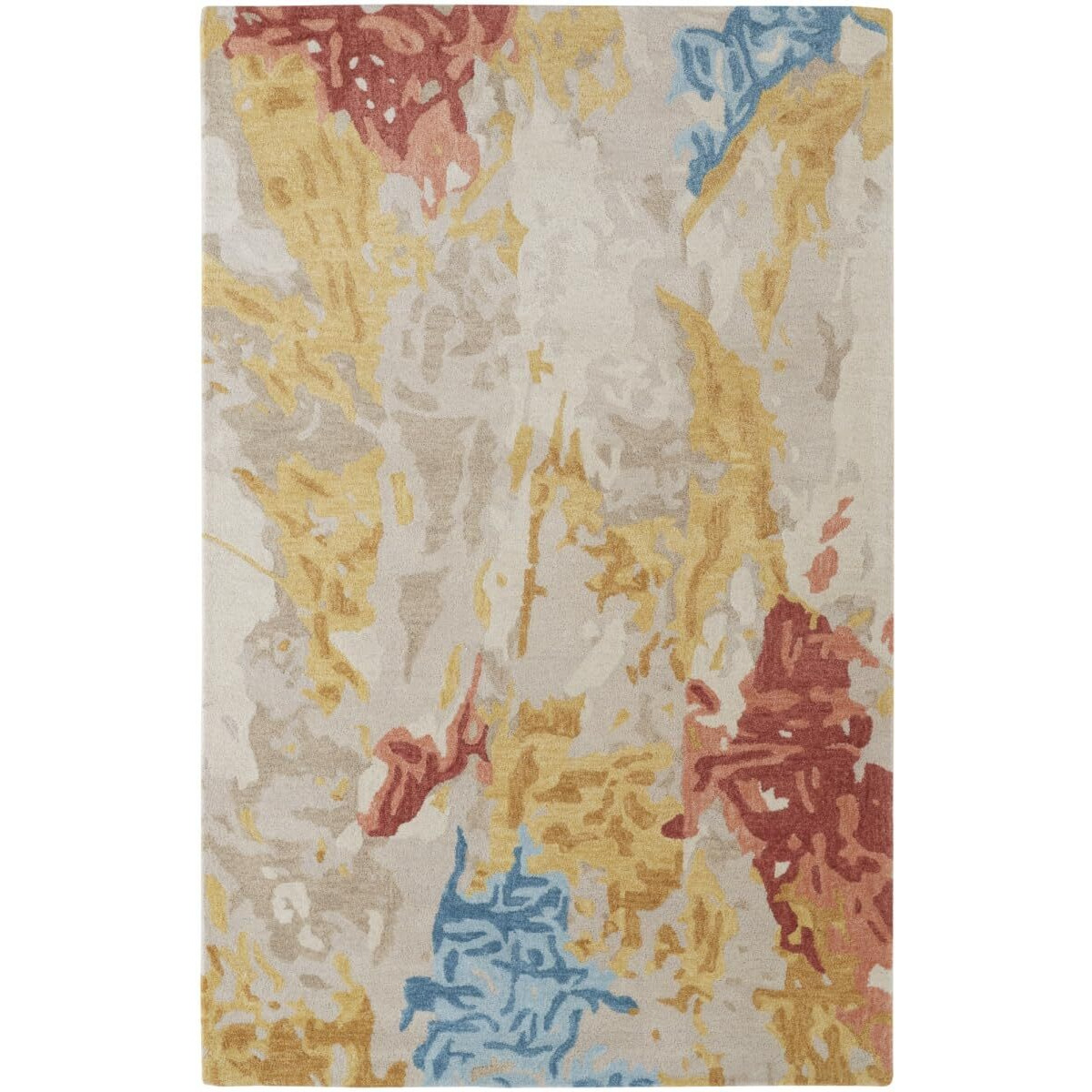 HomeRoots 513636 5 x 8 ft. Ivory Yellow & Blue Wool Abstract Hand Tufted Handmade Stain Resistant Rectangle Area Rug