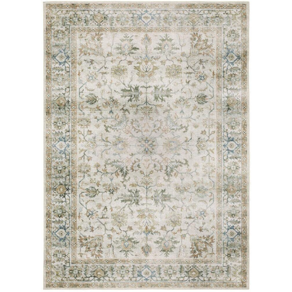 HomeRoots 510408 4 x 6 ft. Gray Orange Blue Gold Green & Rust Oriental Printed Stain Resistant Non Skid Rectangle Area Rug