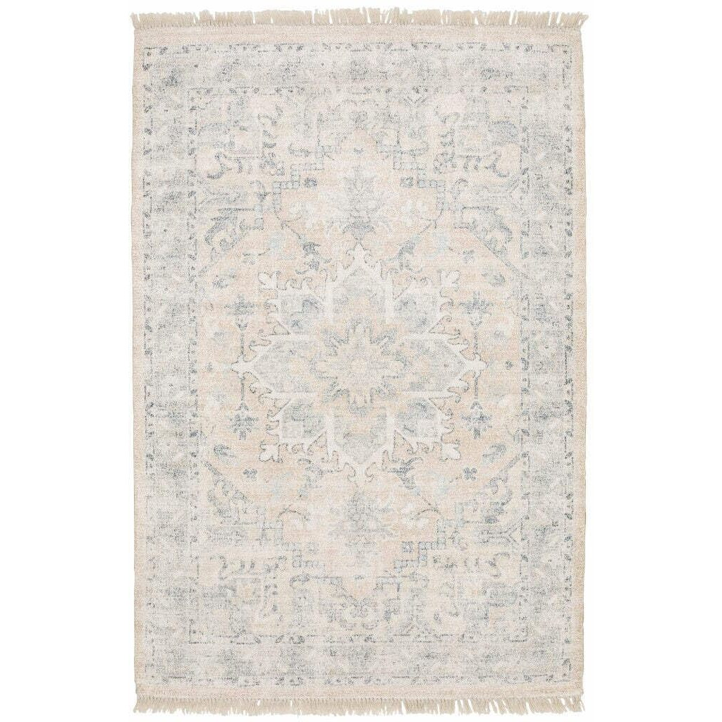 HomeRoots 509452 8 x 10 ft. Beige & Gray Oriental Hand Loomed Stain Resistant Rectangle Area Rug with Fringe