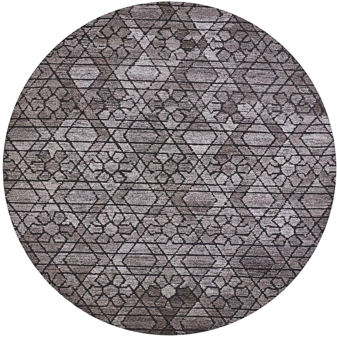 HomeRoots 512009 8 ft. Taupe Black & Gray Wool Paisley Hand Tufted Handmade Round Area Rug