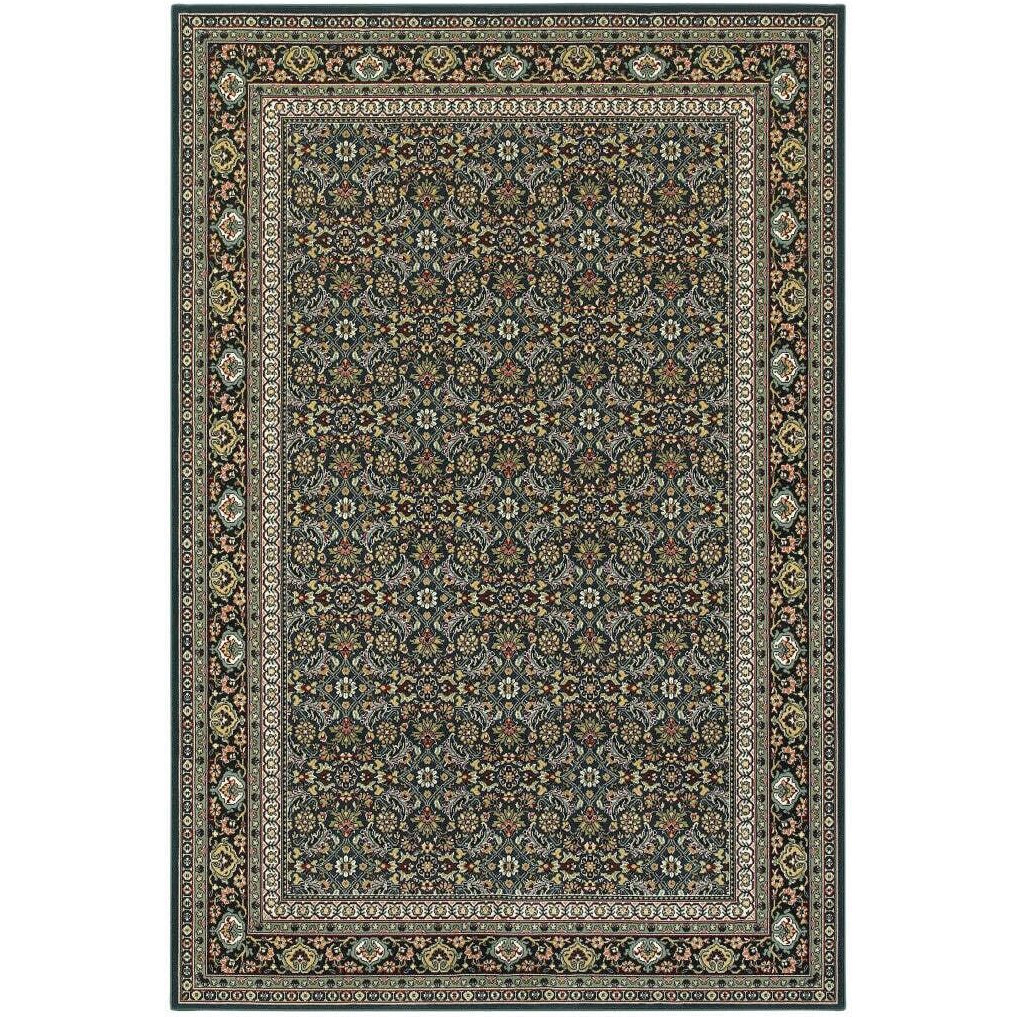 HomeRoots 509115 4 x 6 ft. Navy Blue Green Red Ivory & Yellow Oriental Power Loom Stain Resistant Rectangle Area Rug