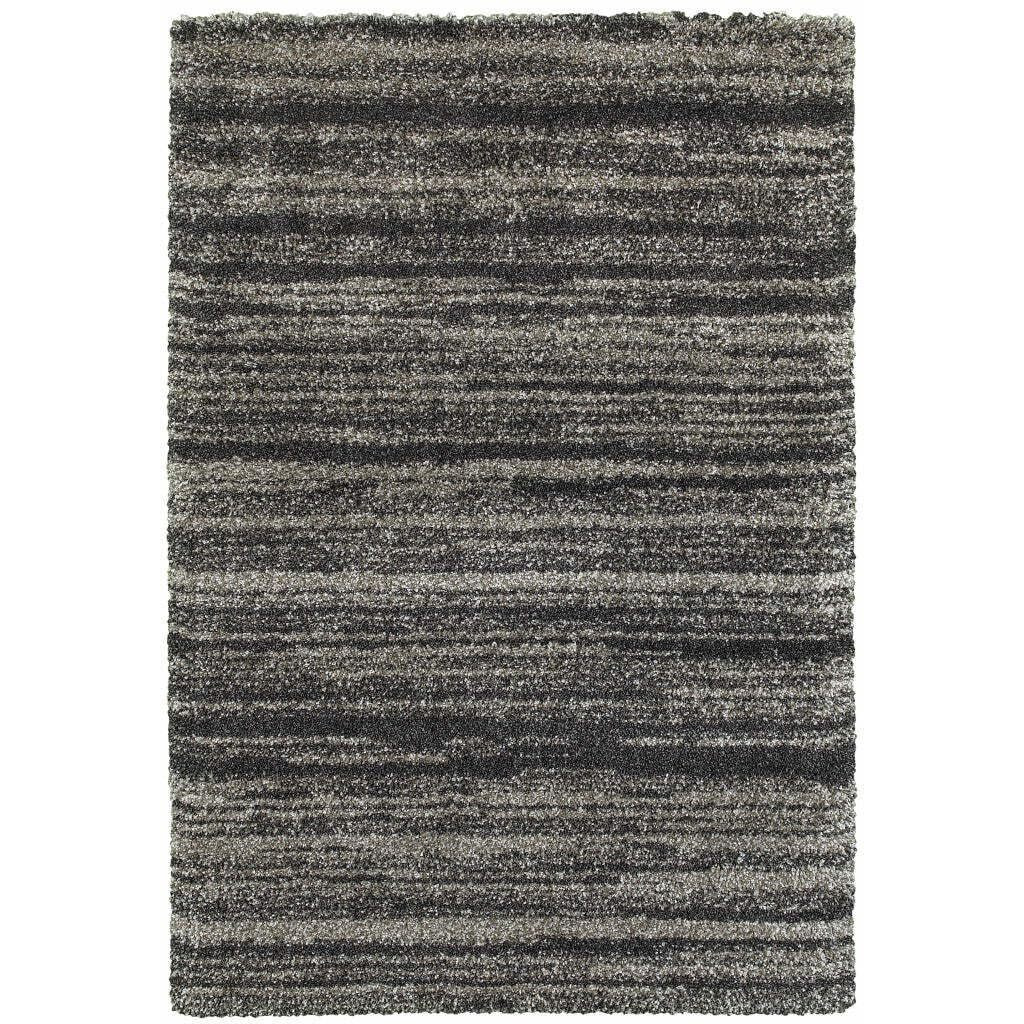 HomeRoots 507911 8 x 11 ft. Charcoal Silver & Gray Geometric Shag Power Loom Stain Resistant Rectangle Area Rug