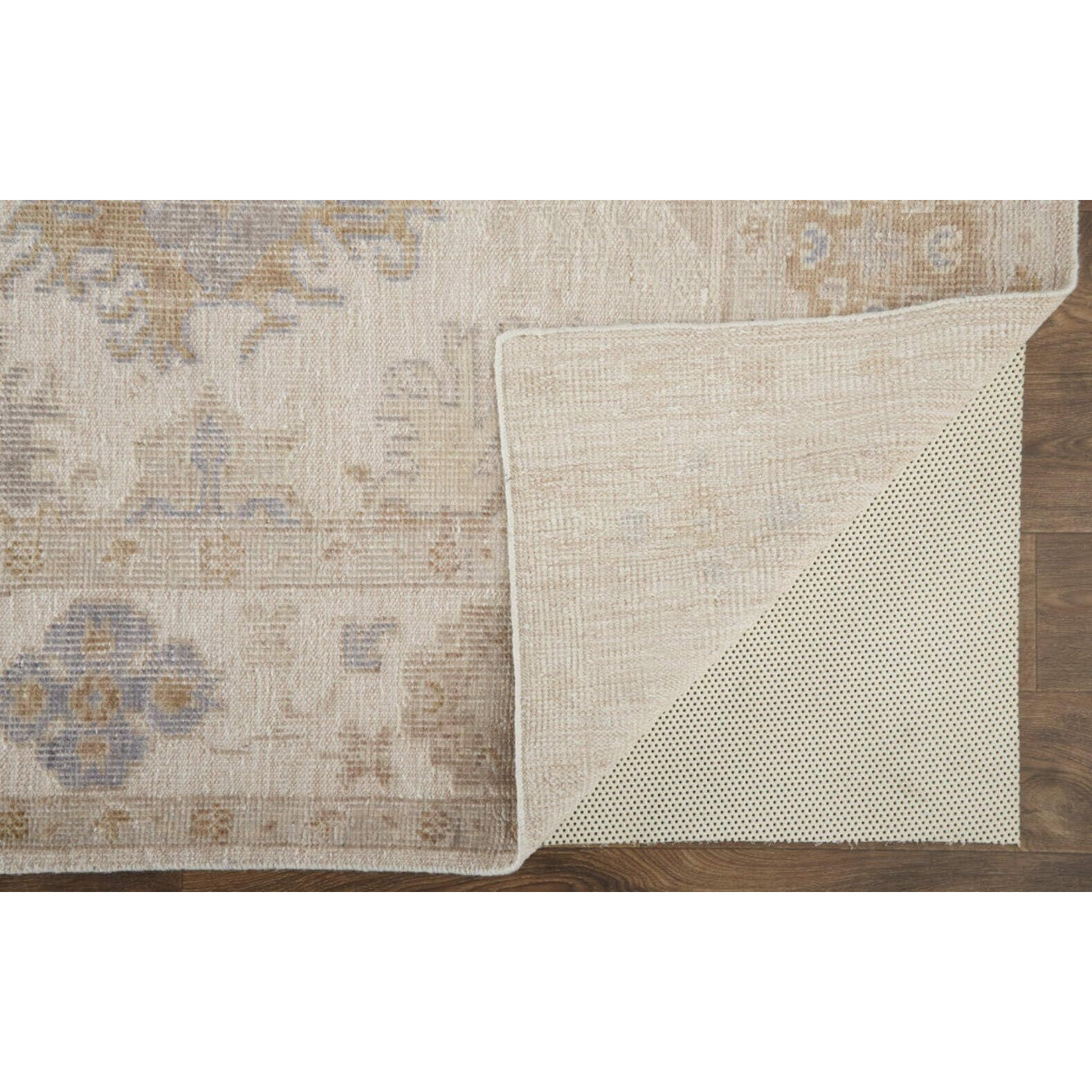 HomeRoots 514967 10 x 14 ft. Ivory Tan & Blue Floral Hand Knotted Stain Resistant Rectangle Area Rug