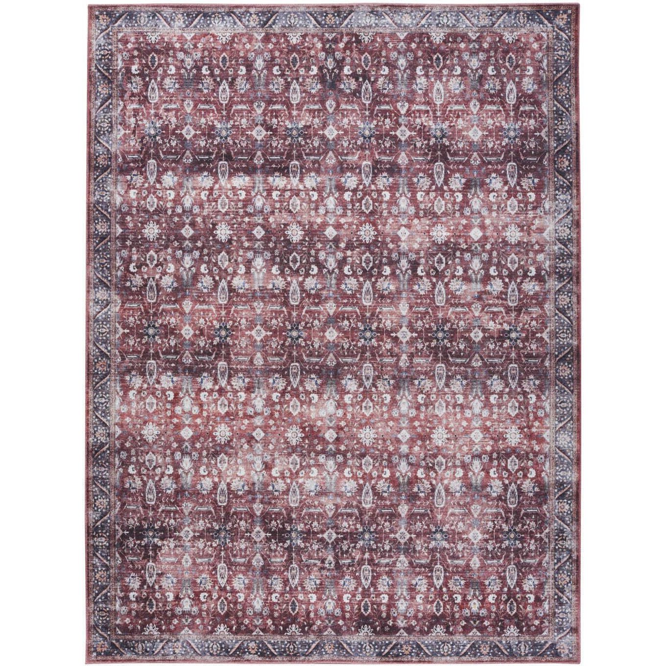 HomeRoots 533346 9 x 12 ft. Red & Ivory Oriental Traditional Power Loomed Distressed Washable Non Skid Rectangle Area Rug