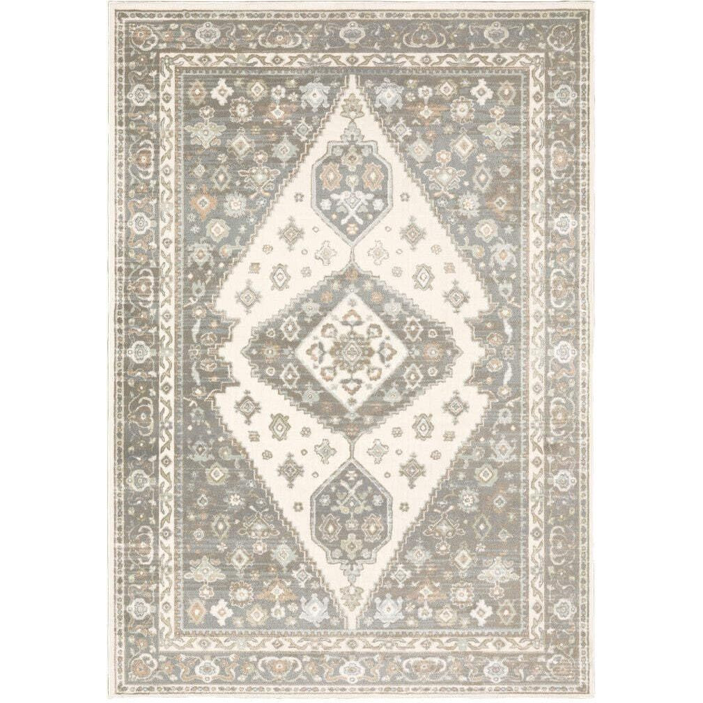 HomeRoots 508553 6 x 9 ft. Gray Pink & Brown Oriental Power Loom Stain Resistant Rectangle Area Rug