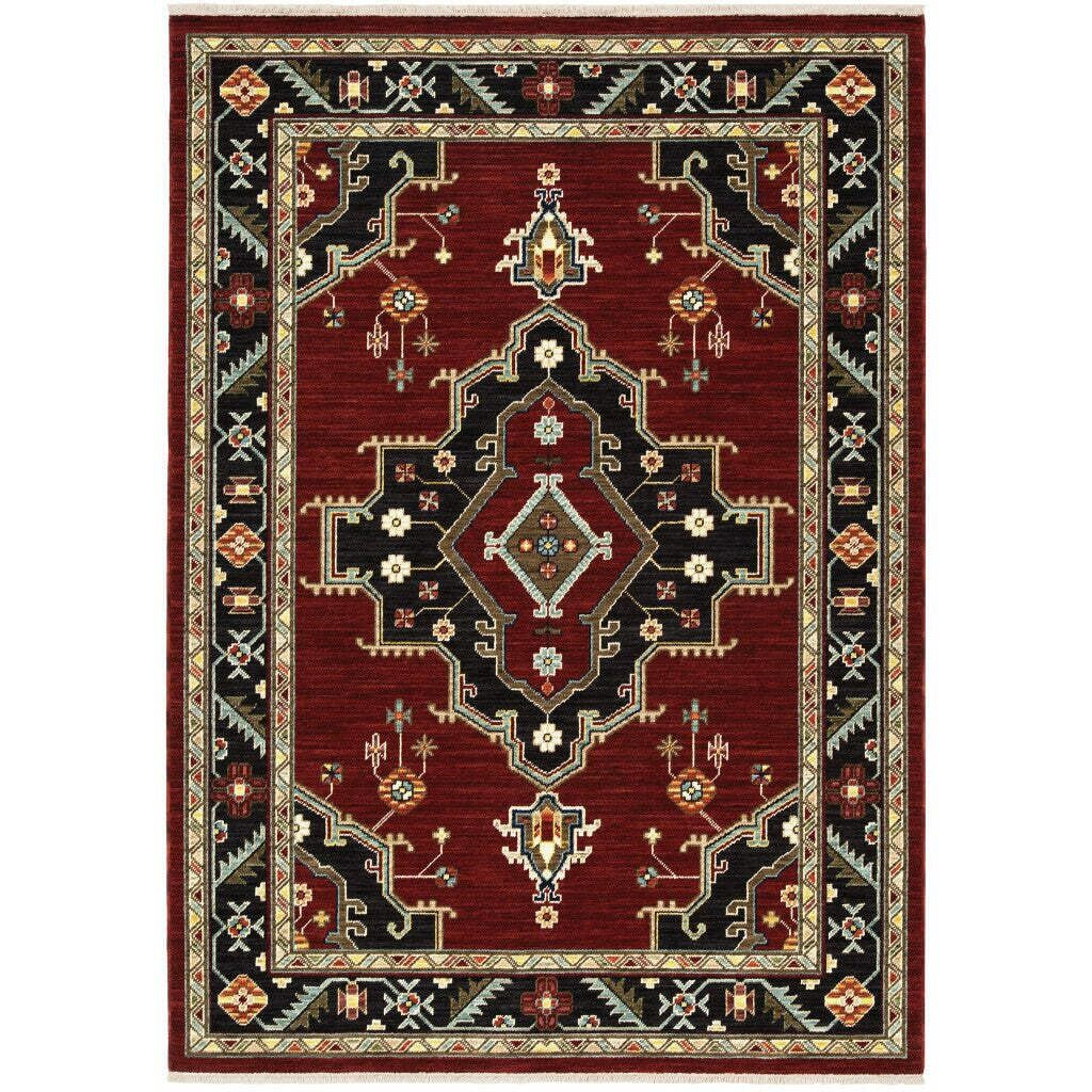 HomeRoots 509225 5 x 8 ft. Oriental Power Loom Stain Resistant Area Rug with Fringe Multi Color