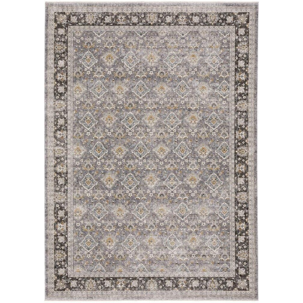 HomeRoots 509433 8 x 11 ft. Gray & Blue Oriental Power Loom Stain Resistant Rectangle Area Rug with Fringe