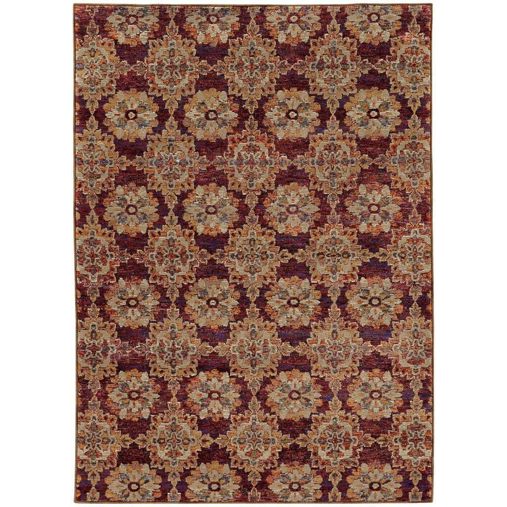 HomeRoots 510027 6 x 9 ft. Red & Gold Oriental Power Loom Stain Resistant Rectangle Area Rug