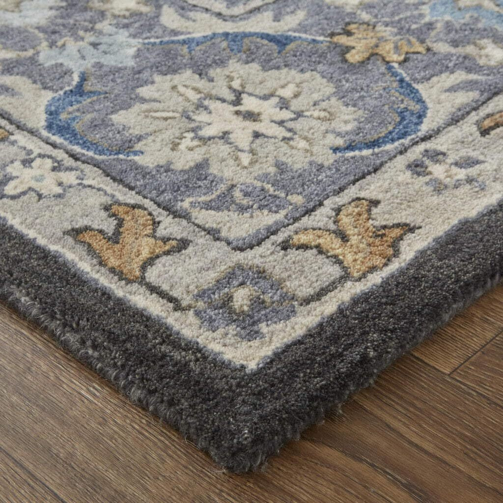 HomeRoots 514829 5 x 8 ft. Taupe Blue & Ivory Wool Floral Hand Tufted Handmade Stain Resistant Rectangle Area Rug