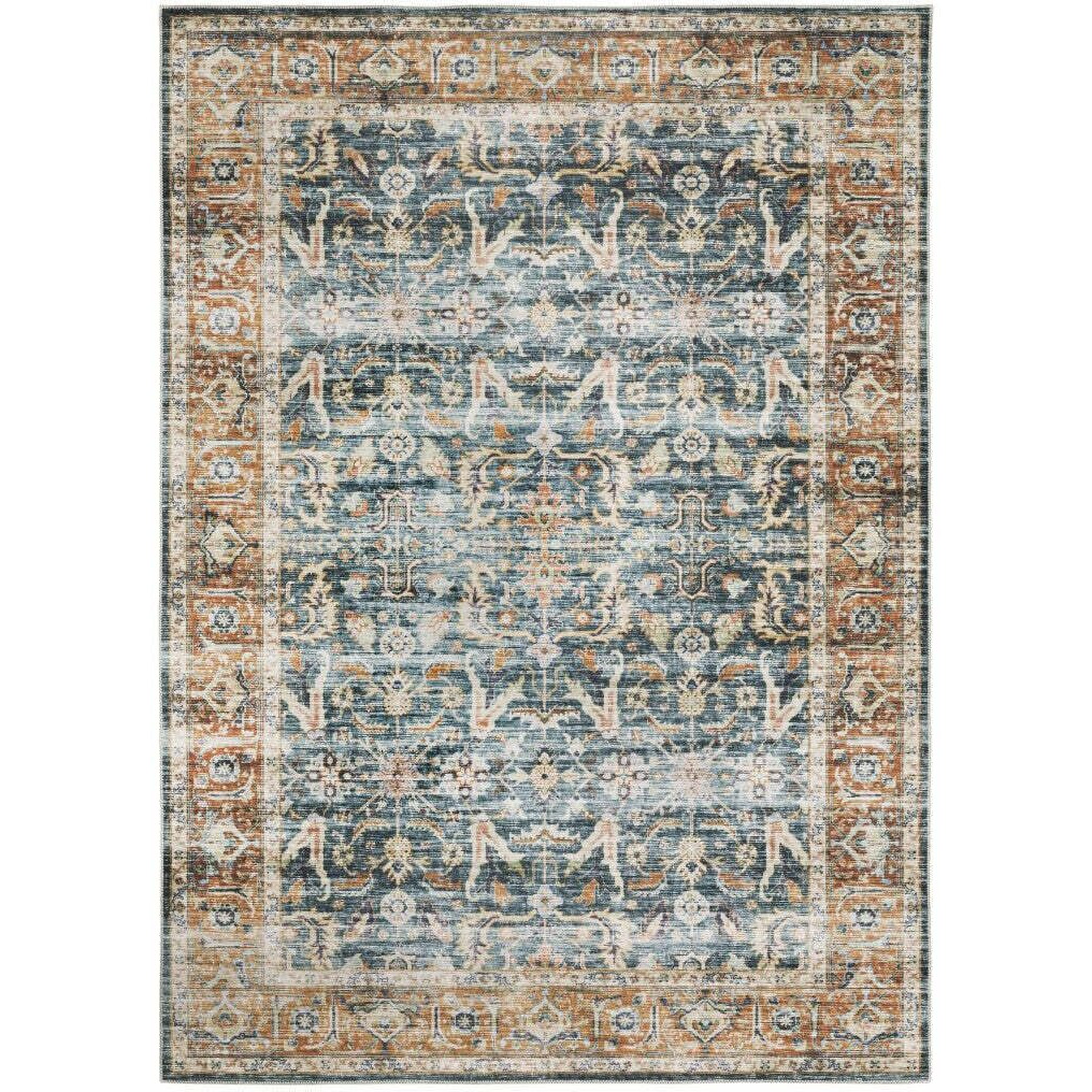 HomeRoots 510388 4 x 6 ft. Blue Rust Gold & Olive Oriental Printed Stain Resistant Non Skid Rectangle Area Rug