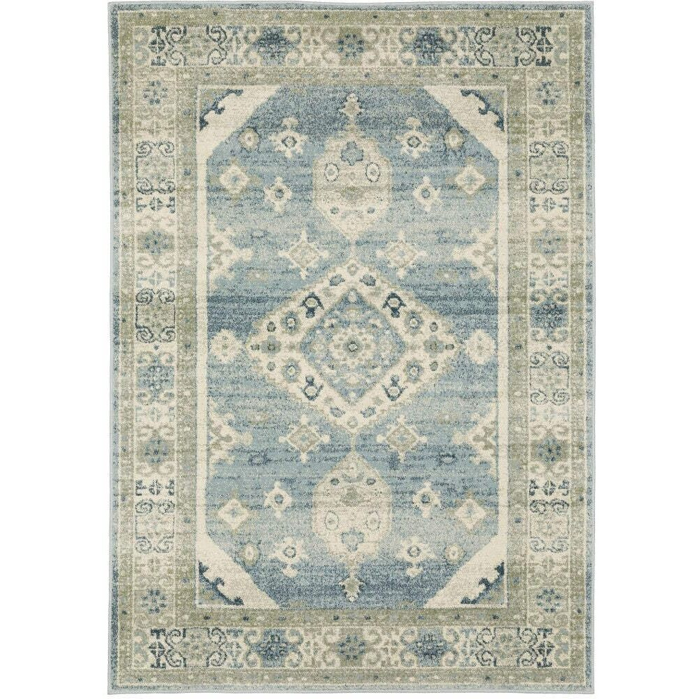 HomeRoots 508440 10 x 13 ft. Blue Gray Beige & Teal Oriental Power Loom Stain Resistant Rectangle Area Rug