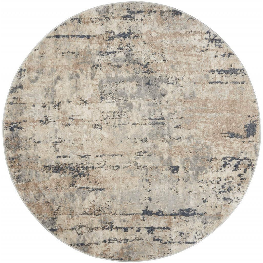 HomeRoots 480226 4 x 4 ft. Beige & Gray Abstract Power Loom Non Skid Round Area Rug