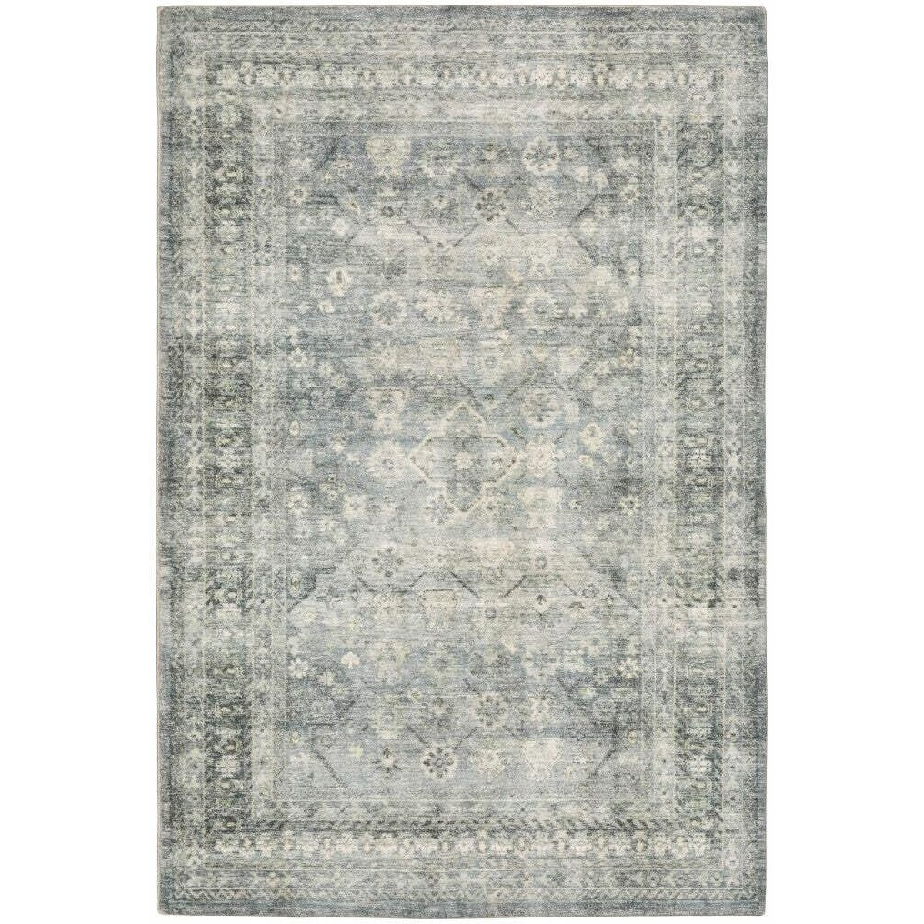 HomeRoots 509678 8 x 10 ft. Blue Ivory & Gray Oriental Power Loom Stain Resistant Rectangle Area Rug