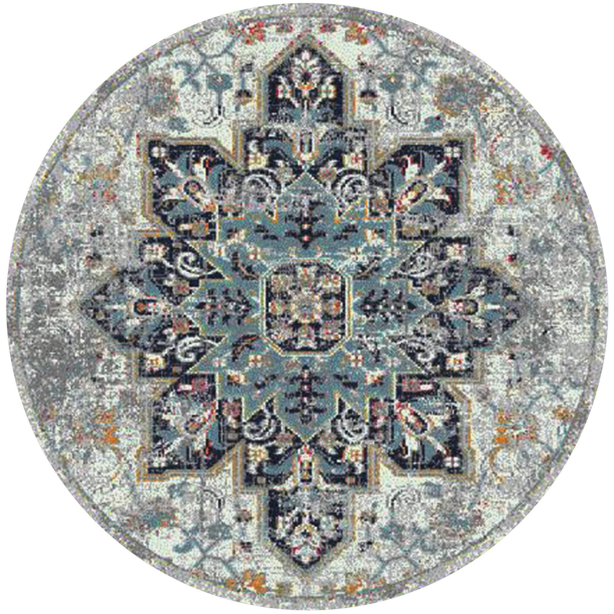 HomeRoots 531581 7 ft. Gray Round Medallion Power Loomed Area Rug