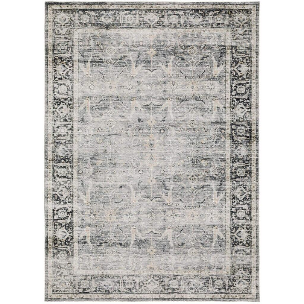 HomeRoots 510395 7 x 10 ft. Charcoal Gray Salmon & Ivory Oriental Printed Stain Resistant Non Skid Rectangle Area Rug