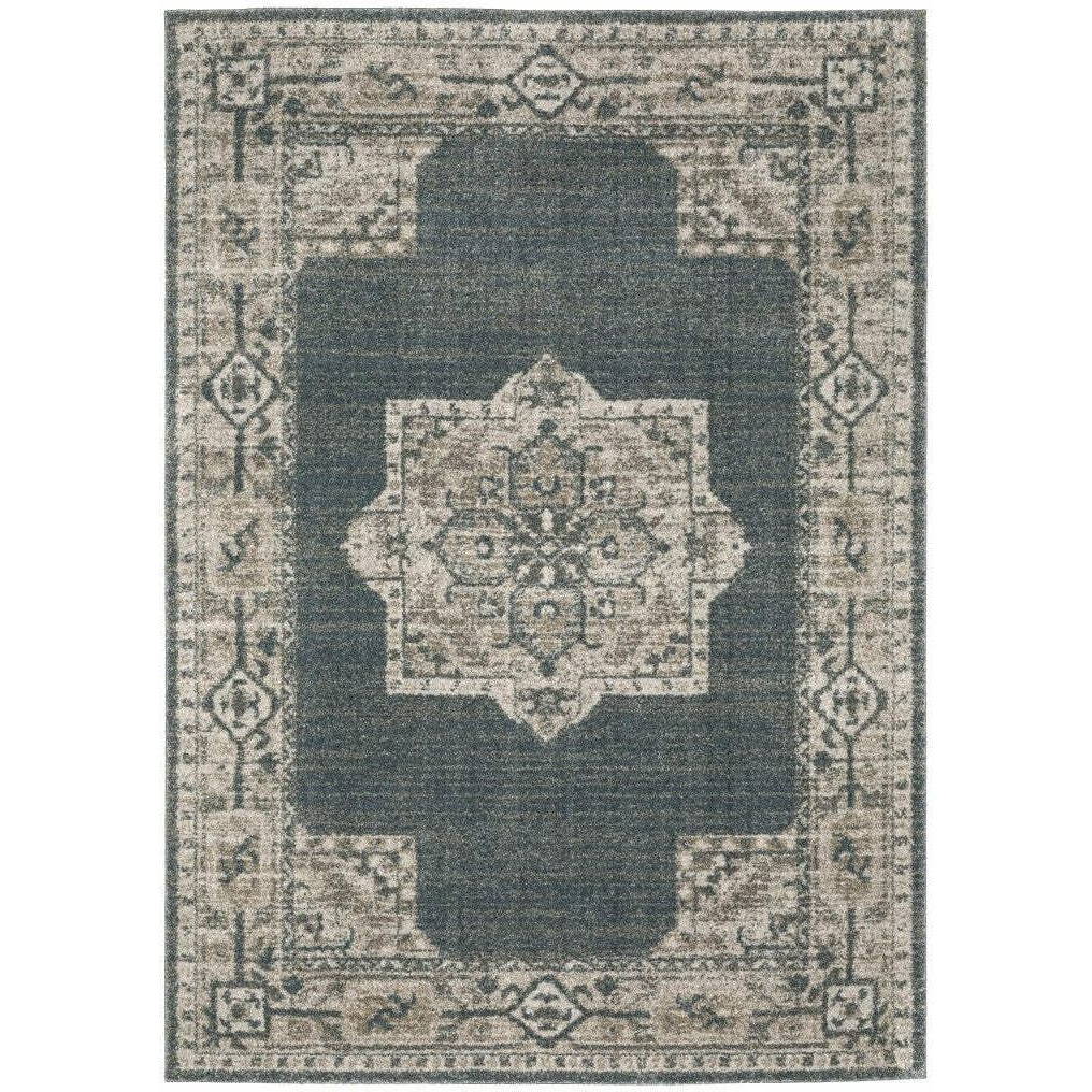 HomeRoots 508187 5 x 8 ft. Blue & Beige Oriental Power Loom Stain Resistant Rectangle Area Rug