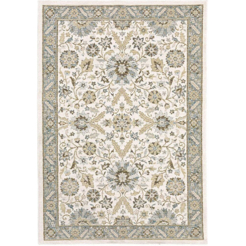 HomeRoots 510088 5 x 7 ft. Stone Gray Ivory Green Brown Teal & Light Blue Oriental Power Loom Stain Resistant Rectangle Area Rug