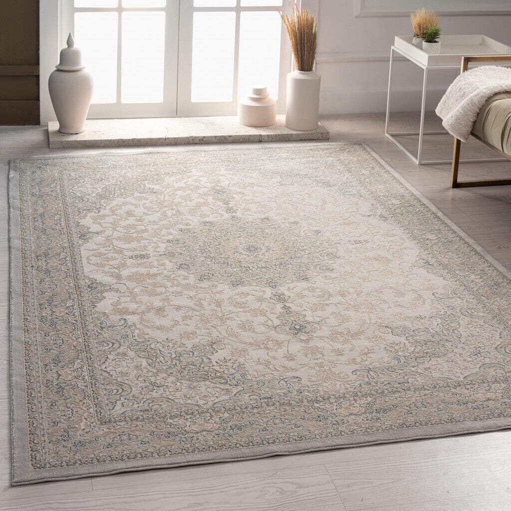 HomeRoots 516003 10 x 14 ft. Gray Medallion Rectangle Traditional Area Rug