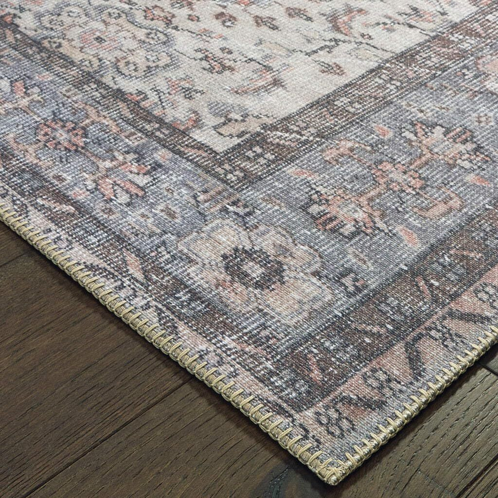 HomeRoots 509796 8 x 10 ft. Ivory & Blue Oriental Power Loom Stain Resistant Rectangle Area Rug