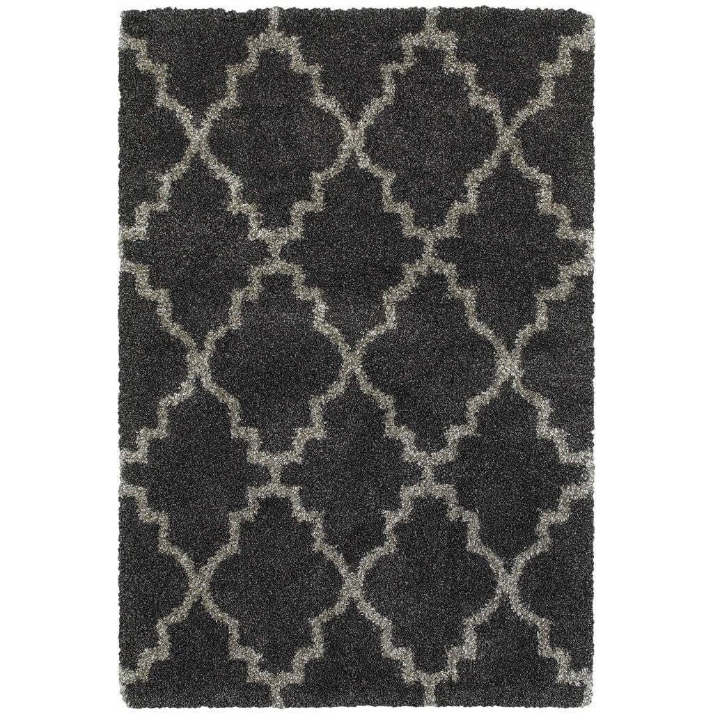 HomeRoots 507901 4 x 6 ft. Charcoal & Gray Geometric Shag Power Loom Stain Resistant Rectangle Area Rug