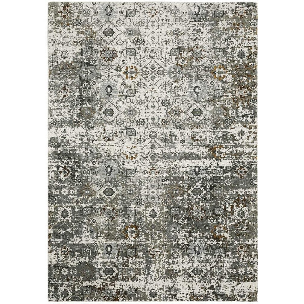 HomeRoots 508918 5 x 8 ft. Ivory Grey Charcoal Rust Gold & Brown Oriental Power Loomed Stain Resistant Area Rug